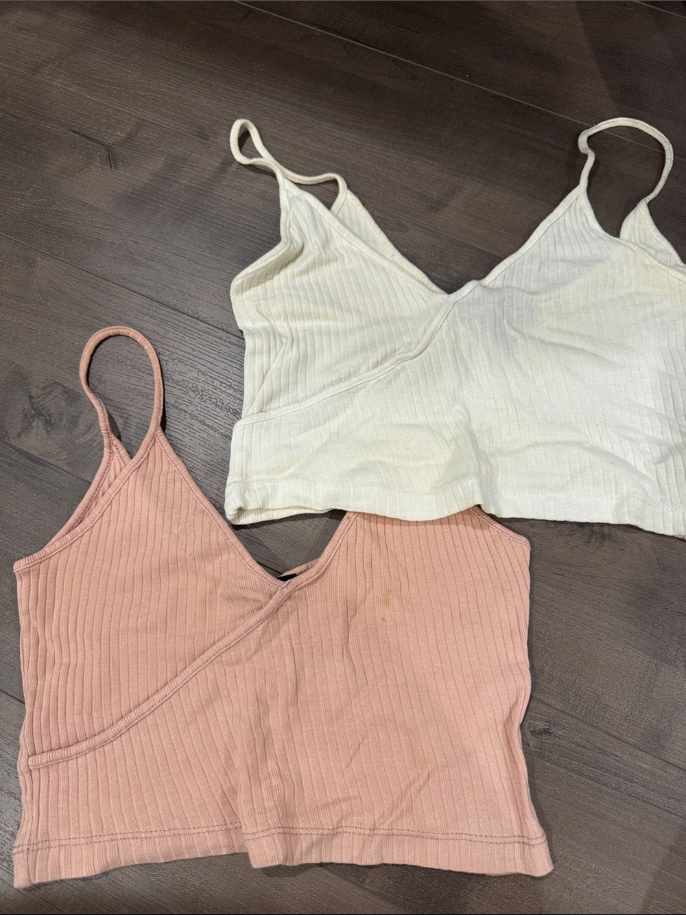Topshop Ribbed V-Neck Camisole Set in Cream and Blush